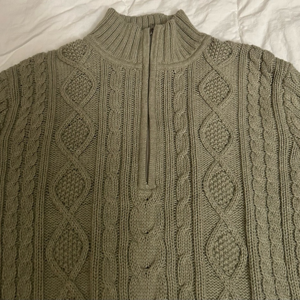 Women’s Cable Knit 100% Cotton 1/4 Zip Sweater in sage Green - Picture 2 of 13